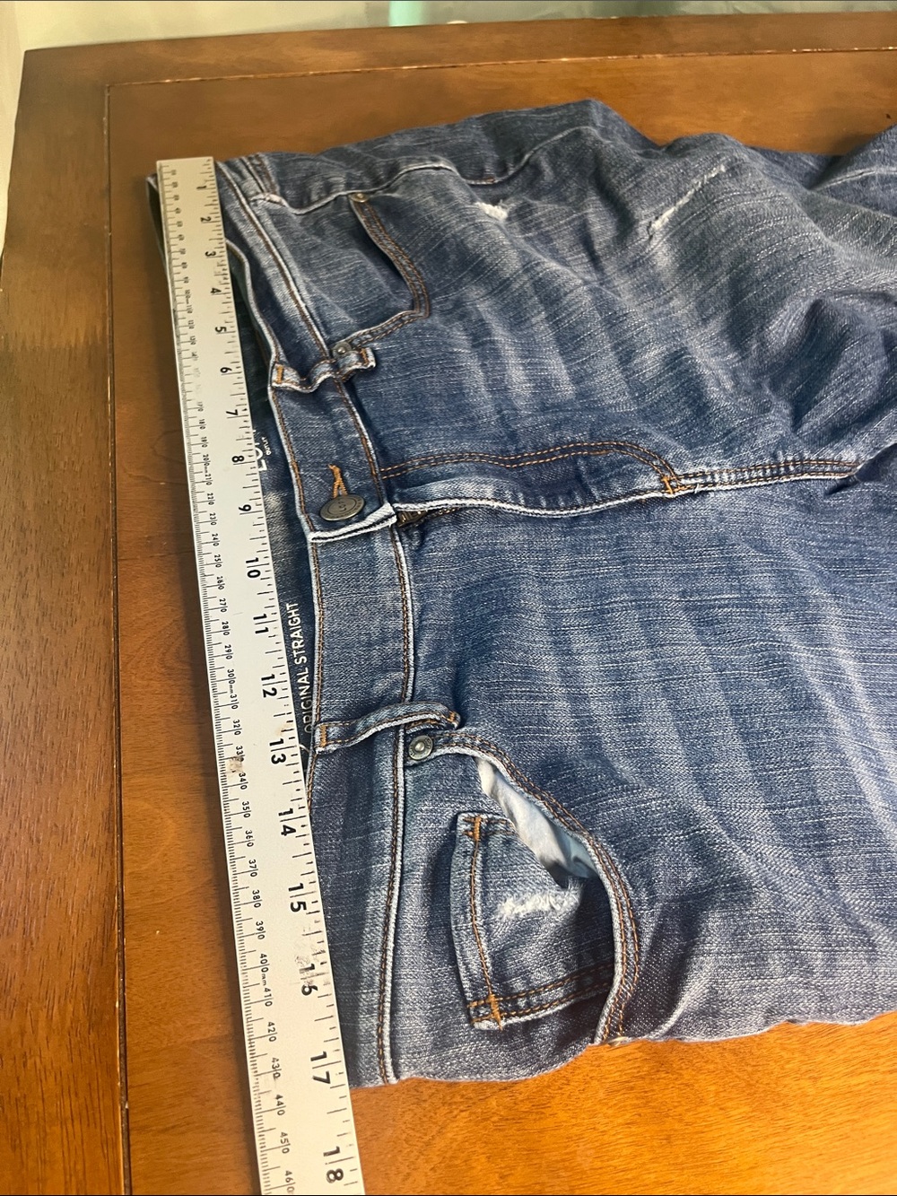 LOFT Original Straight Distressed Dark Blue Cropped Jeans with Frayed Hem - Picture 5 of 9
